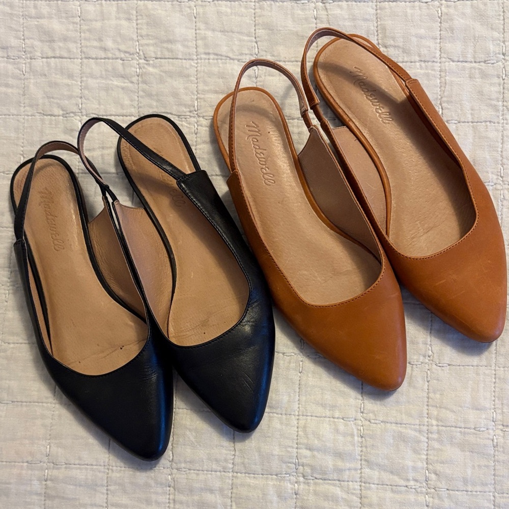 2 pair Madewell leather sling back flats 7.5